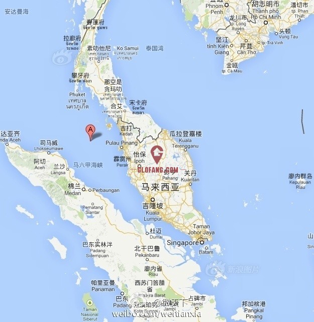 马六甲海峡位于马来半岛与苏门答腊岛之间的海峡.