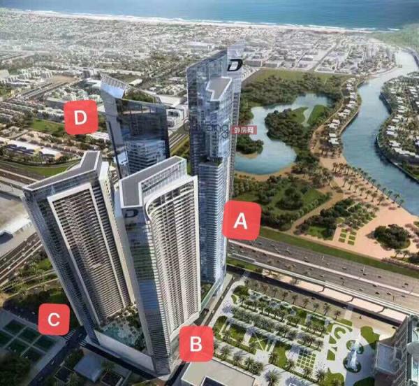 迪拜房产投资 商务港面朝运河 背后就是哈利法塔，编号48568