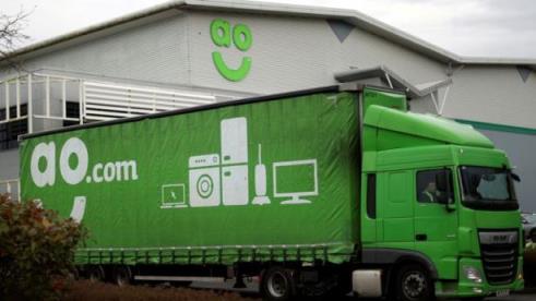  truck is pictured outside the AO distribution centre in Crewe, Cheshire, Britain November 24, 2020