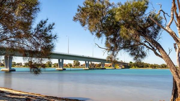 Mandurah Estuary Bridge f<em></em>ramed by trees