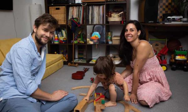 Inês Ferreira Vaz de Sousa, Joseph Littlefield and Alyosha (Oshy) Ferreira Littelfield in their apartment in Sydney.