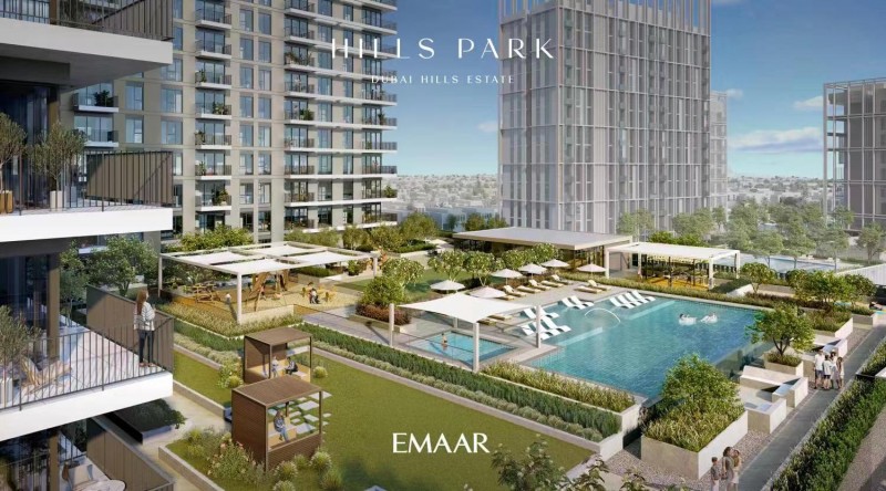 迪拜房产：迪拜山庄学区房，公园景观公寓Hills Park，编号49906