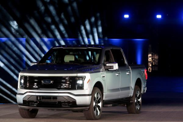 Unveiling of the all-electric Ford F-150 Lightning pickup truck, in Dearborn