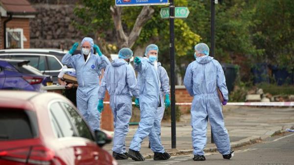 Forensic officers at the scene near to Cayton Road, Greenford, in west London, where an elderly man who had been riding a mobility scooter was stabbed to death. Picture date: Wednesday August 17, 2022.
