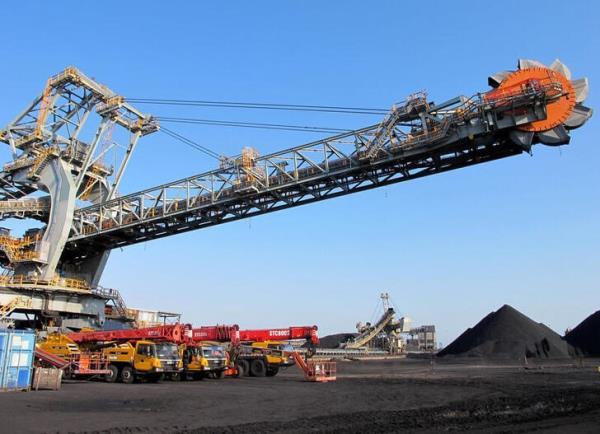 One of the two new rail-mounted stacker reclaimers which scoop up and transfer coal into and out of the yard is seen at Africa's largest coal export facility, the Richards Bay Coal Terminal, Richards Bay harbour