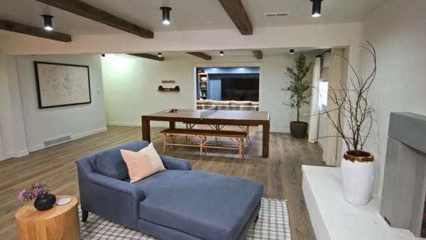 basement divided into three distinct spaces