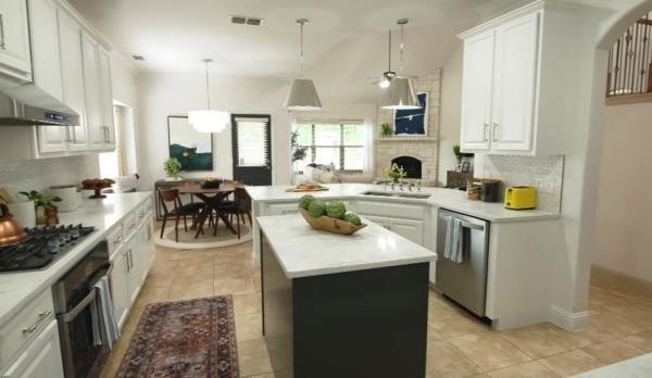 Kitchen with old floor and new blended countertops