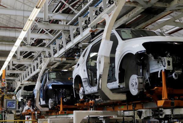 Volkswagen Tiguan cars are pictured in a production line at company's assembly plant in Puebla