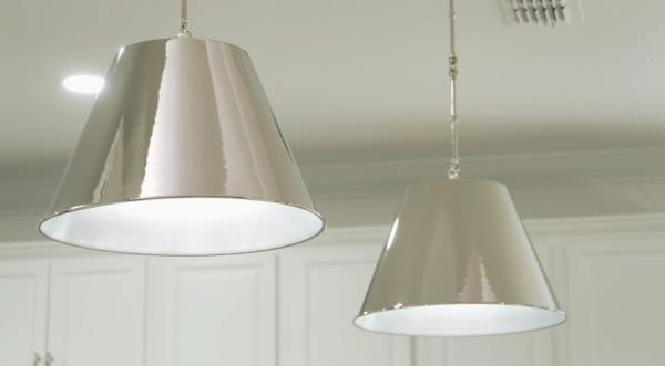 Shiny pendent lights that replace fluorescents