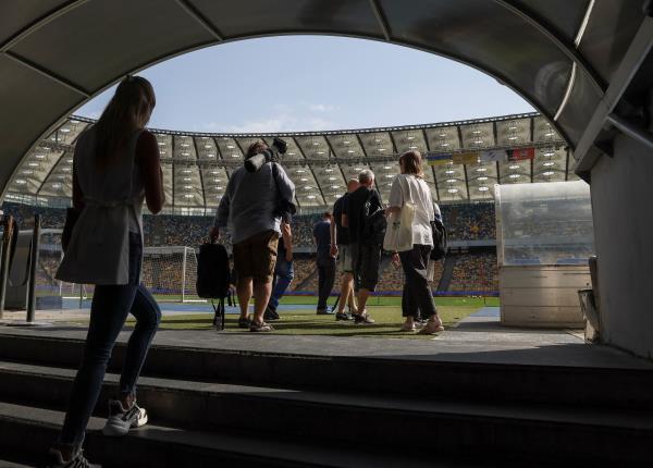 Shakhtar Donetsk's players during training at the NSC Olimpiyskiy stadium in Kyiv