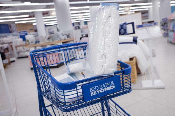 A shopping cart is seen at a Bed Bath & Beyond store in Manhattan, New York City