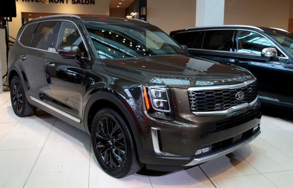 The Kia Motors 2020 Telluride vehicle is displayed during the award ceremony winning the 