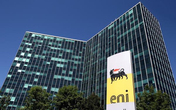 Eni's logo is seen in front of its headquarters in San Donato Milanese