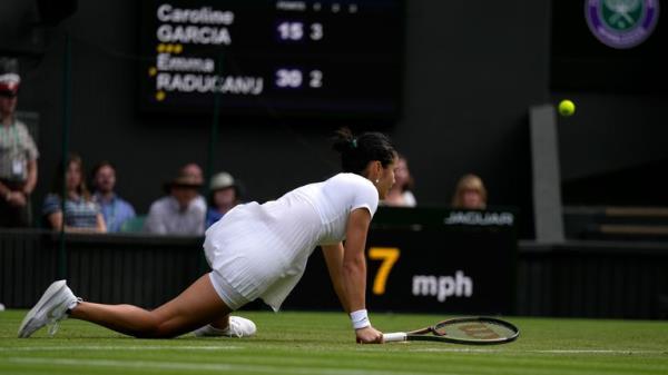 Raducanu slipped on the grass in the sixth game of the first set