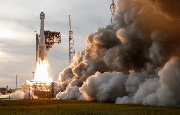 Boeing's CST-100 Starliner capsule launches aboard a United Launch Alliance Atlas 5 rocket on a second un-crewed test flight to the International Space Station, at Cape Canaveral