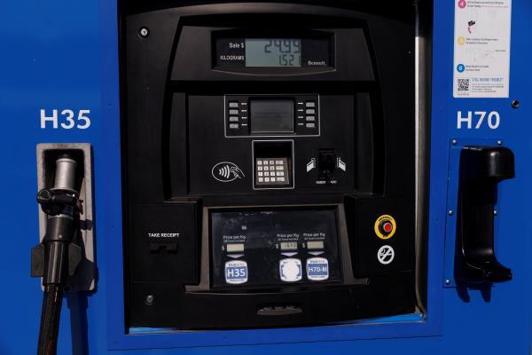 A True Zero hydrogen fuel pump for fuel cell vehicles is shown in San Diego, California,