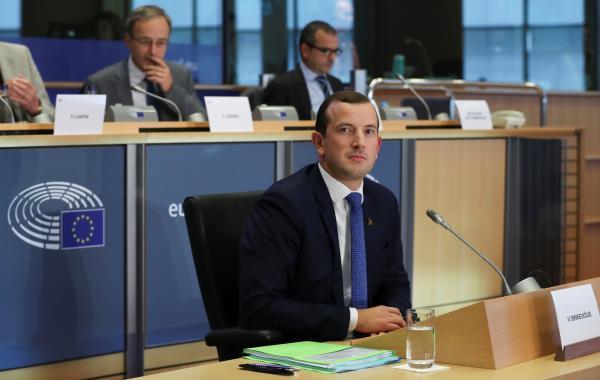 European Environment and Oceans Commissioner-designate Virginijus Sinkevicius of Lithuania attends his hearing before the European Parliament in Brussels