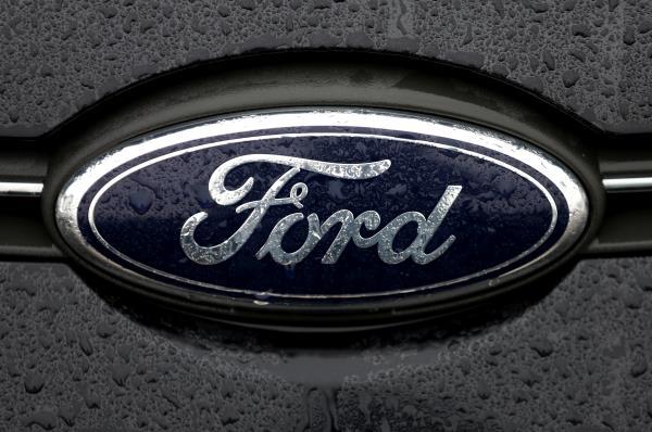 The Ford logo is pictured at the Ford Motor Co plant in Genk