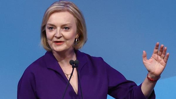 Liz Truss speaks after being announced as Britain's next Prime Minister at The Queen Elizabeth II Centre in London, Britain September 5, 2022. REUTERS/Hannah McKay
