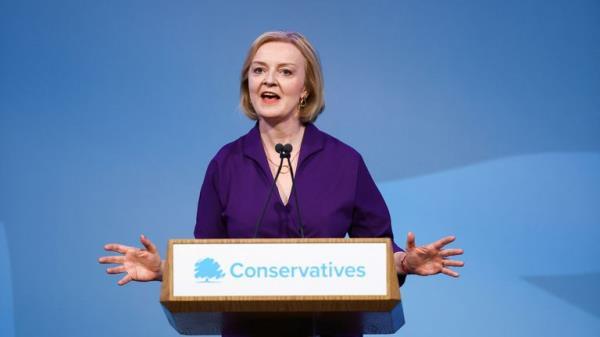 Liz Truss speaks after being announced as Britain's next Prime Minister at The Queen Elizabeth II Centre in London, Britain September 5, 2022. REUTERS/Hannah McKay
