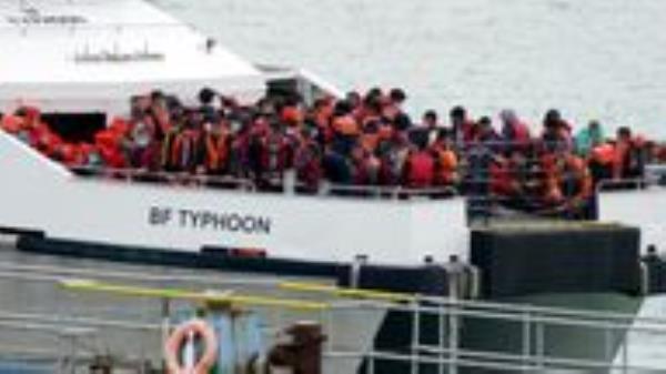 File photo dated 01/08/22 of a group of people thought to be migrants are brought in to Ramsgate, Kent, onboard a Border Force vessel following a small boat incident in the Channel. Some 696 people were detected crossing the English Channel in small boats on Monday, the Ministry of Defence said. This is the highest number on a single day so far this year, and only the second time in 2022 the daily figure has topped 600. Issue date: Monday August 1, 2022.

