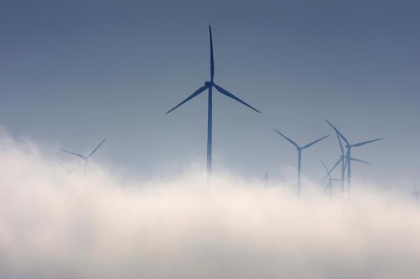 Turbines of a wind park are seen near Cernavoda