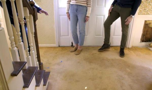 Old, smelly, stained pile carpeting