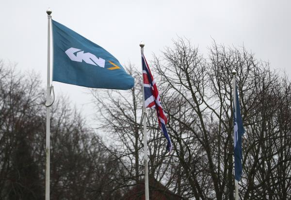 Branding is seen outside the headquarters of GKN in Redditch
