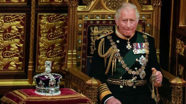 Britain's Prince Charles sits next to the Queen's crown during the State Opening of Parliament, at the Palace of Westminster in London, Britain May 10, 2022. Alastair Grant/Pool via REUTERS
