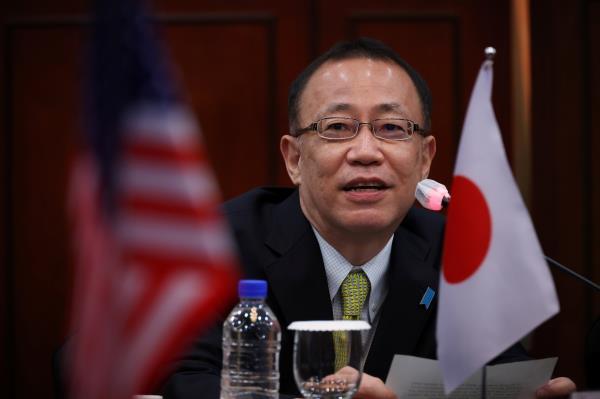 Takehiro Funakoshi, Director-General of the Asian and Oceanian Affairs Bureau speaks during a meeting with his South Korean counter part Kim Gunn and U.S. counterpart Sung Kim at the Foreign Ministry in Seoul