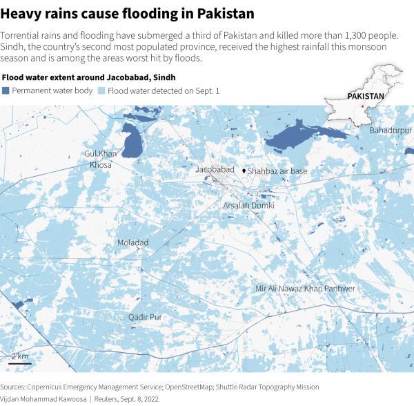 Torrential rains and flooding have submerged a third of Pakistan and killed more than 1,300 people