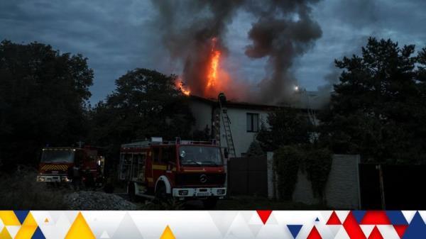 Ukrainian firefighters put out a fire in a residential house after a Russian military strike, as Russia's attack in Ukraine continues, in Kharkiv, Ukraine September 10, 2022. REUTERS/Gleb Garanich
