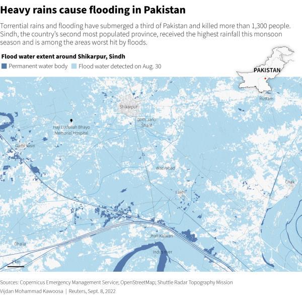 Torrential rains and flooding have submerged a third of Pakistan and killed more than 1,300 people