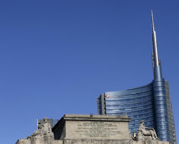 The headquarters of UniCredit bank is seen in downtown Milan