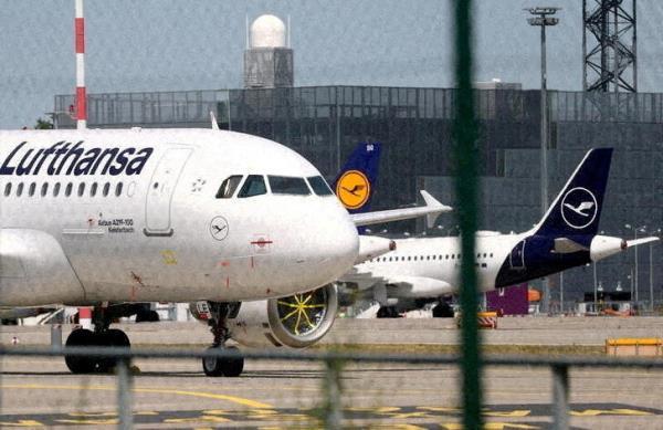 Planes of German air carrier Lufthansa are parked at Frankfurt airport