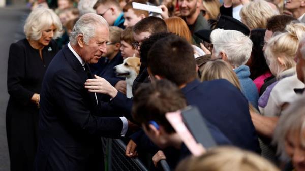 Britain's King Charles and Queen Camilla arrive at Hillsborough Castle, following the death of Queen Elizabeth, at Royal Hillsborough, Northern Ireland, September 13, 2022. REUTERS/Jason Cairnduff
