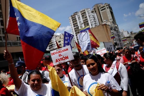 Government supporters demonstrate demanding assets to be returned to Venezuela, in Caracas