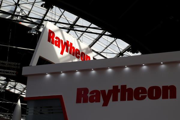 Logo of the U.S. defense company Raytheon is pictured at an international military fair in Kielce