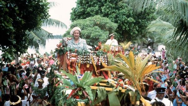 Visits to regions like the Pacific and Oceania have provided some of the most colourful of the Queen's reign, like when she was carried shoulder high in canoes during her visit to Tuvalu in 1982