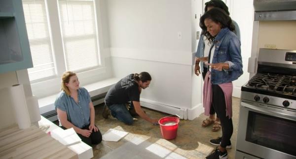 Applying a peel and stick vinyl floor