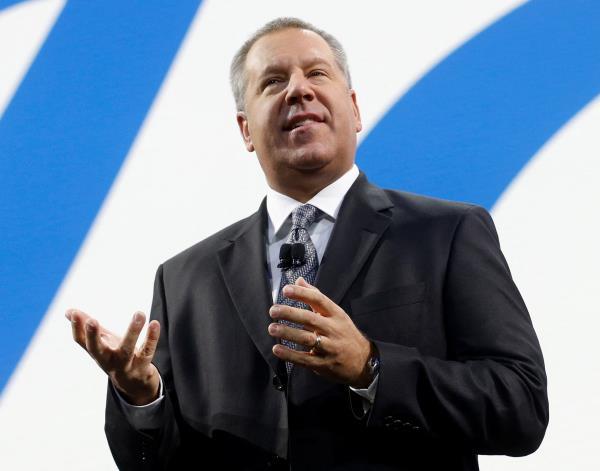 Joe Hinrichs, Ford president of the Americas, speaks during the North American International Auto Show in Detroit