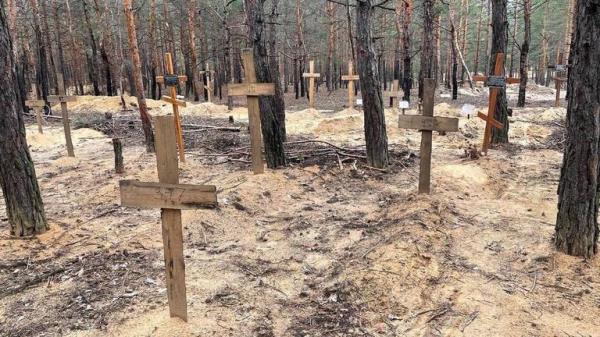 Mass burial site in Izyum, Ukraine. Pic: Head of the Office of the President of Ukraine