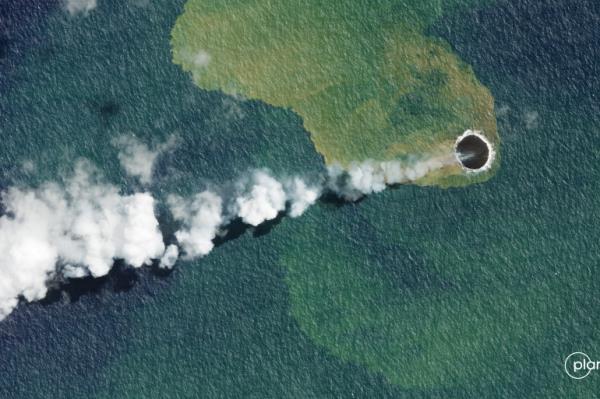 Satellite imagery on September 14, 2022, shows the Home Reef volcano in Tonga 