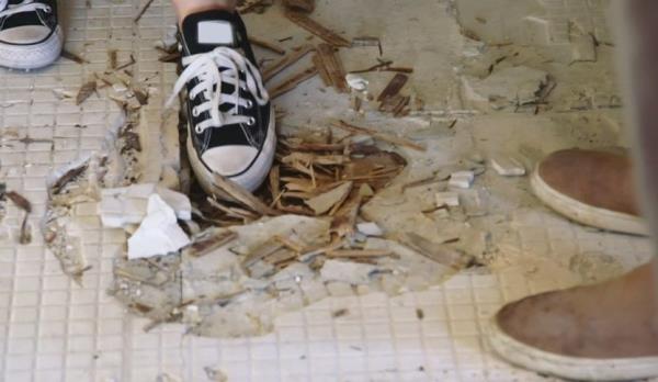 A hole in the subfloor that's a tough fix