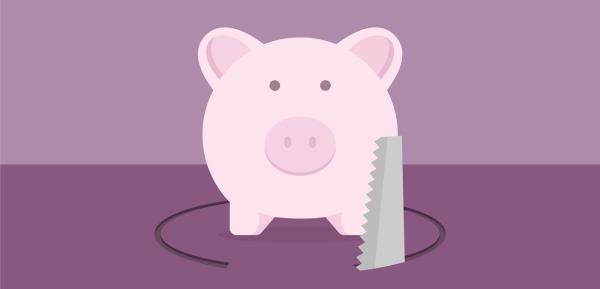 saw cuts floor under piggy bank