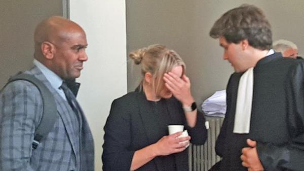 Steven Layne (left) and Chantelle Lewis leaving Palais de Justice, Tulle after they where found not guilty of the equivalent of manslaughter by gross negligence