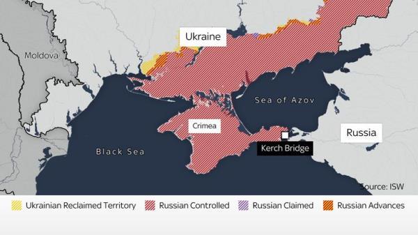 GRAPHICS MAP SHOWING LOCATION OF KERCH BRIDGE linkING CRIMEA AND UKRAINE