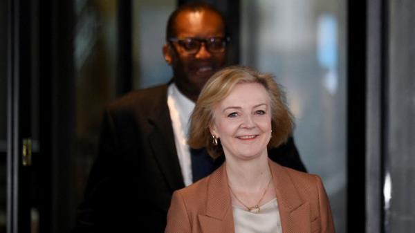 British Prime Minister Liz Truss and Chancellor of the Exchequer Kwasi Kwarteng walk outside a hotel, as Britain's Conservative Party's annual conference continues, in Birmingham, Britain, October 4, 2022. REUTERS/Toby Melville
