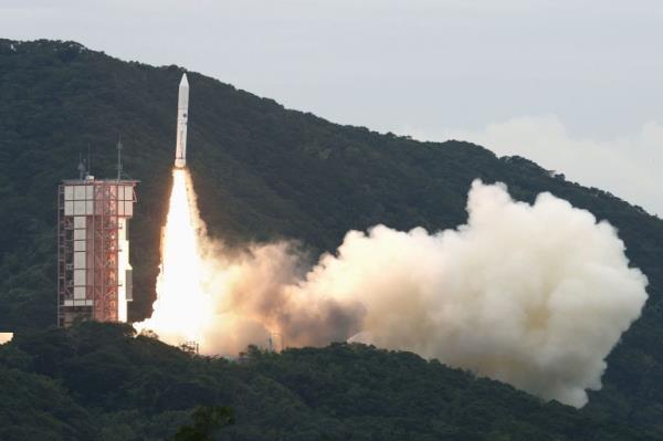 The Epsilon rocket lifts off from the Japan Aerospace Exploration Agency's Uchinoura Space Center in the southwestern Japan prefecture of Kagoshima on October 12, 2022. The rocket was commanded to self-destruct several minutes after lift-off 