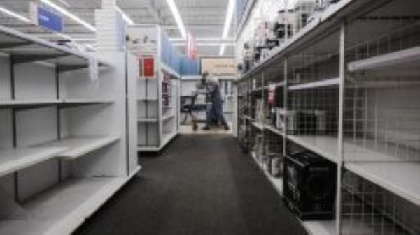 Empty shelves at a Bed Bath & Beyond location permanently closing in Northville, Michigan, US, on Saturday, Sept. 24, 2022.